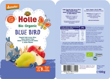 HOLLE ORGANİK BLUE BİRD (YULAF, ARMUT, ELMA, YABAN MERSİNİ PÜRESİ)