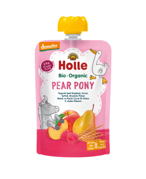 HOLLE ORGANİK PEAR PONY (BUĞDAY, ARMUT, ŞEFTALİ, AHUDUDU PÜRESİ)