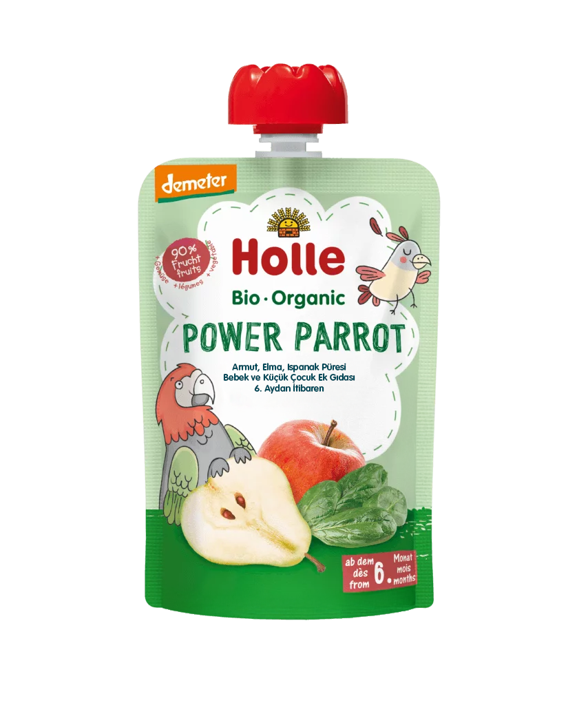 HOLLE ORGANİK POWER PARROT (ARMUT, ELMA, ISPANAK PÜRESİ)