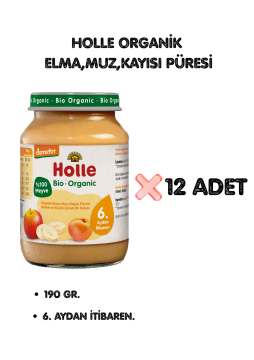 HOLLE ORGANİK ELMA, MUZ, KAYISI PÜRESİ 12'Lİ PAKET