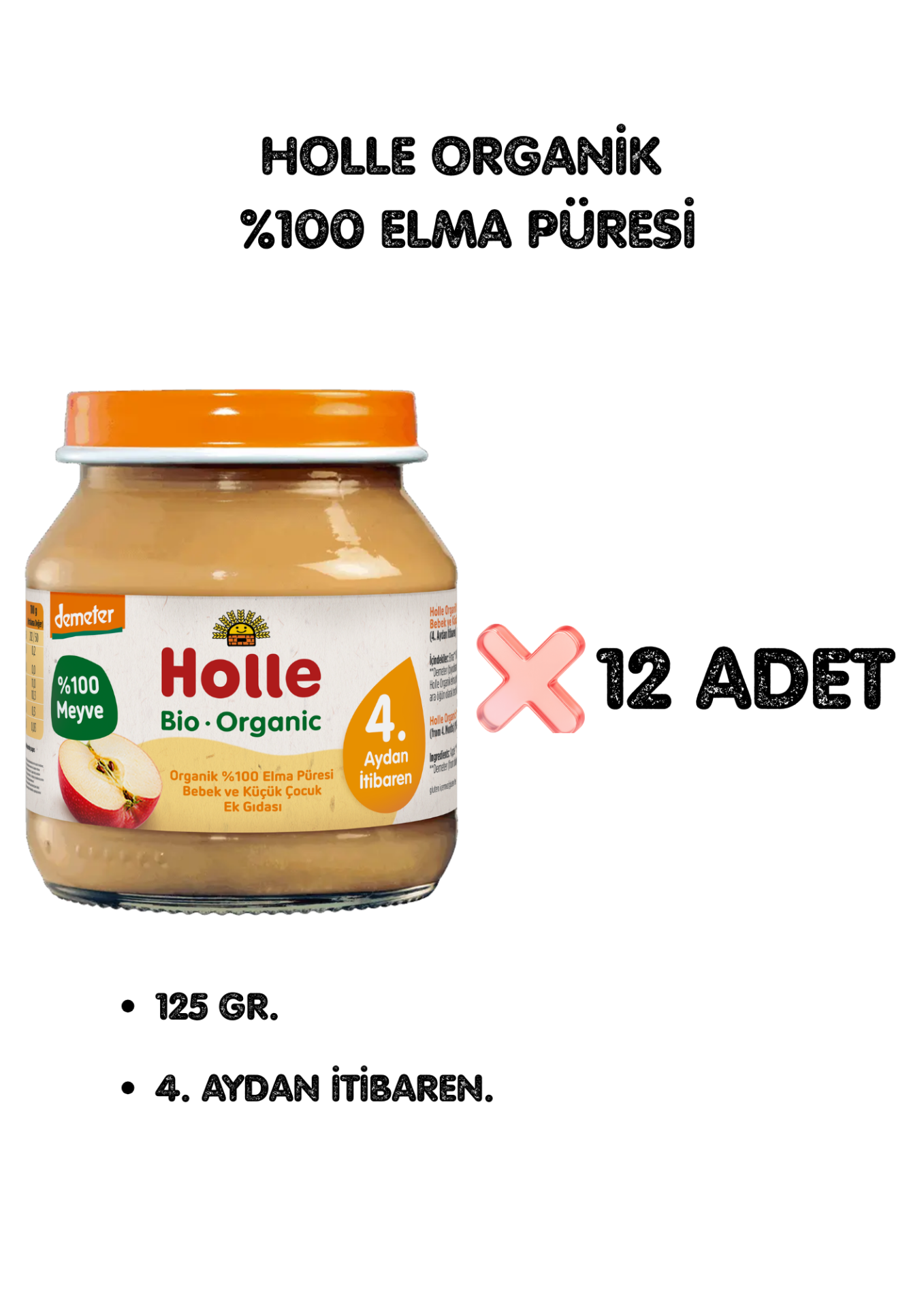 HOLLE ORGANİK %100 ELMA PÜRESİ 12'Lİ PAKET