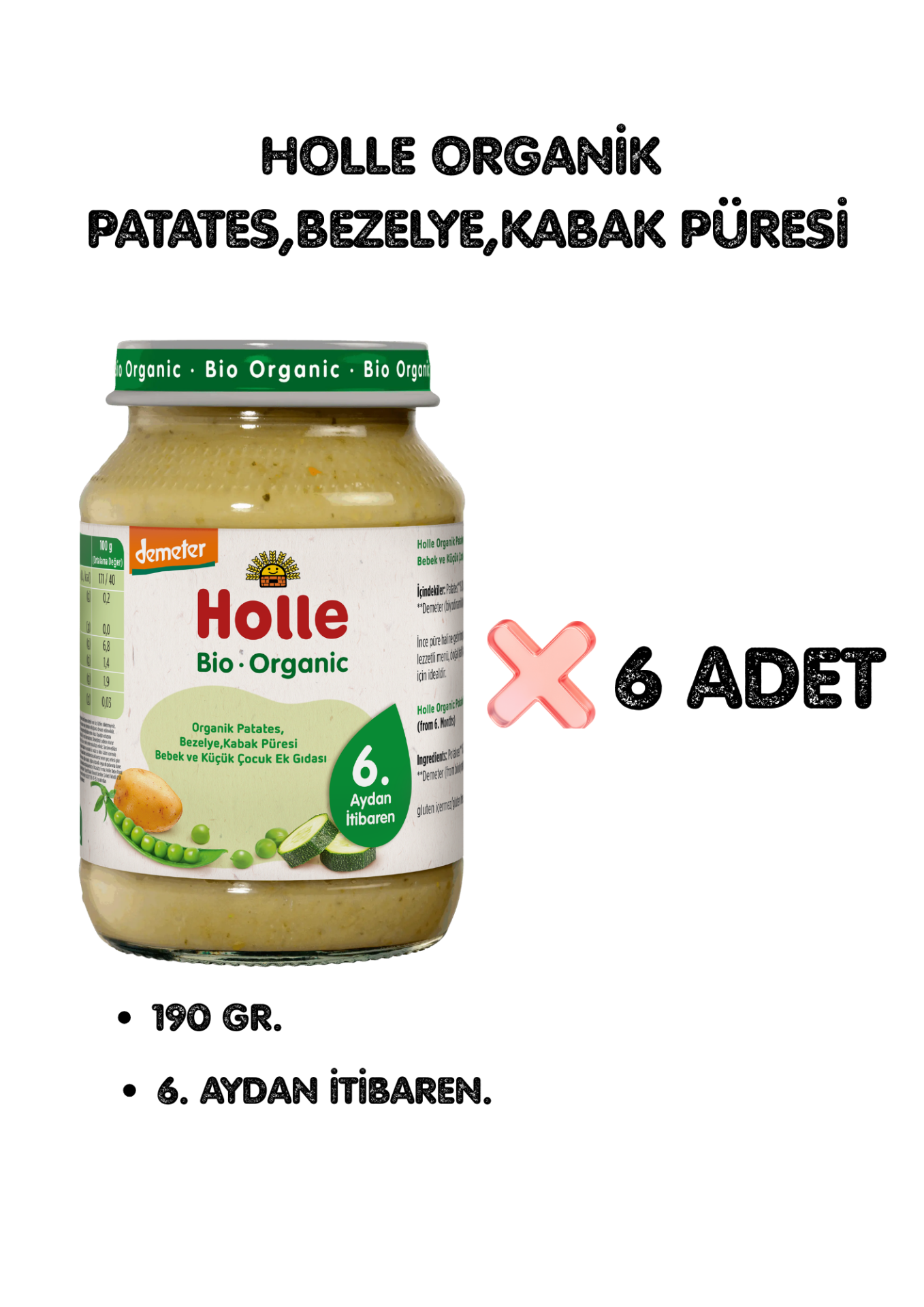 HOLLE ORGANİK PATATES,BEZELYE,KABAK PÜRESİ 6'LI PAKET