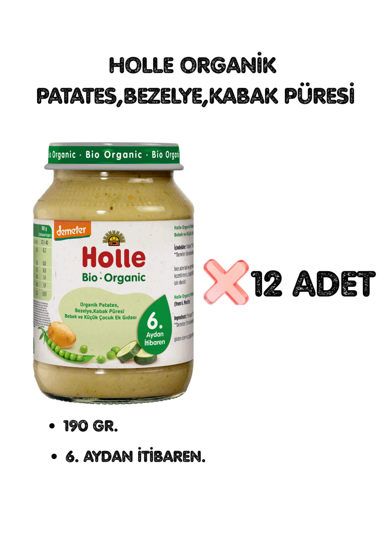 HOLLE ORGANİK PATATES,BEZELYE,KABAK PÜRESİ 12'Lİ PAKET