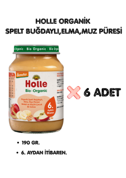 HOLLE ORGANİK SPELT BUĞDAYLI, ELMA, MUZ PÜRESİ 6'LI PAKET