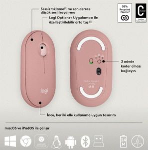 920-012247 Pebble 2 Multi-Device Bluetooth Klavye Mouse Seti Pembe