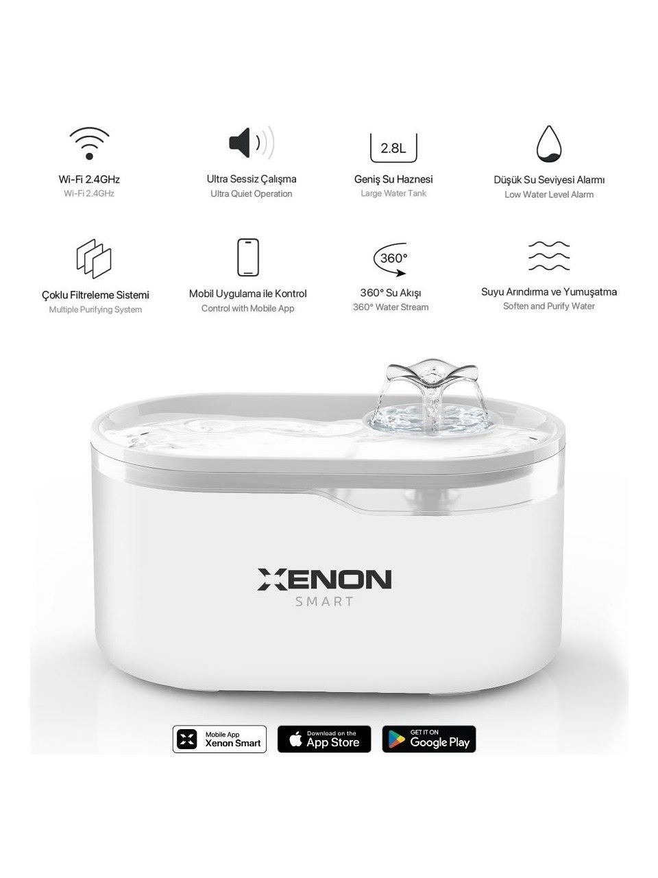 Xenon Smart Akıllı Wifi Destekli Kedi Su Pınarı