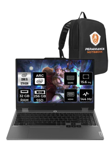 LENOVO LOQ i5-12450HX 32GB 256GB SSD A530M/4GB 15.6'' FHD 144Hz FDOS 83FQ000UTR & PER4 ÇANTA