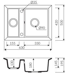 CIRE 630 Granit Evye 1,5 Gözlü Damlalıksız