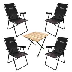 Argeus Rest 4'lü Bardaklı Katlanabilir Sandalye ve Masa Seti - Siyah