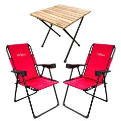 Argeus Rest 2'li Bardaklı Katlanabilir Sandalye ve Masa Seti - Kırmızı