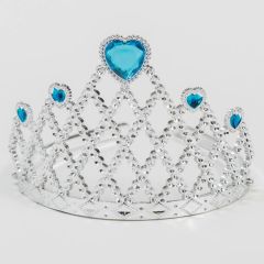 Mavi Kalpli Gümüş Renk Kraliçe Tacı Prenses Tacı