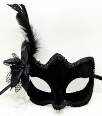 Siyah Renk Yandan Tüylü Süet Kaplama A Kalite Lüks Parti Maskesi 20x23 cm