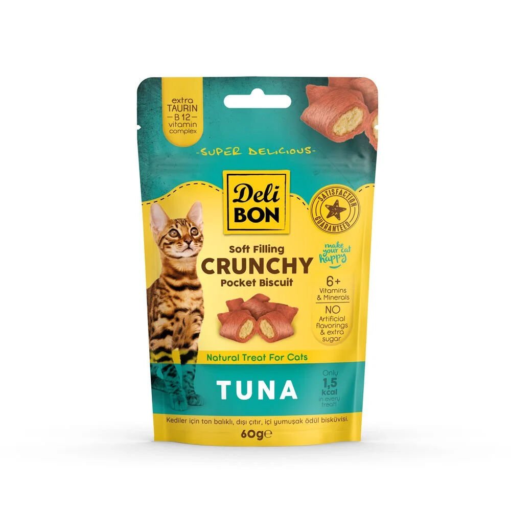 Delibon Chrunchy Tunalı İçi Dolgulu Kedi Ödül Bisküvisi 60 Gr