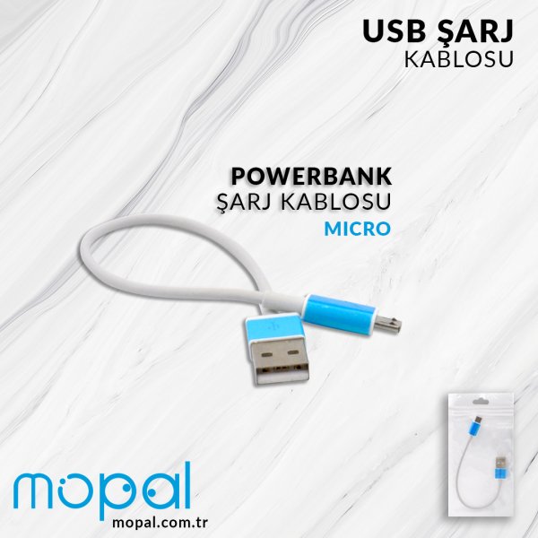 Powerbank Lightning Kısa Kablo Beyaz