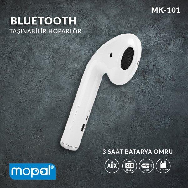 Mopal MK-101 Bluetooth Speaker Hoparlör Beyaz