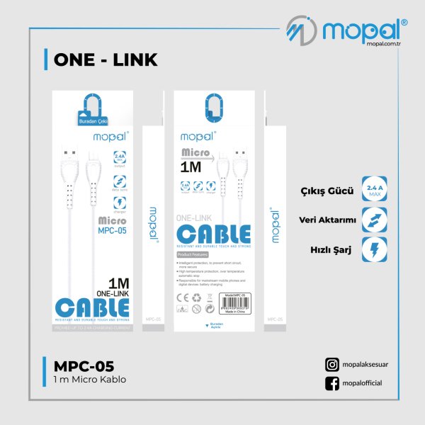 Mopal MPC-05 ONE-LINK 1M 2.4A Micro Usb Kablo