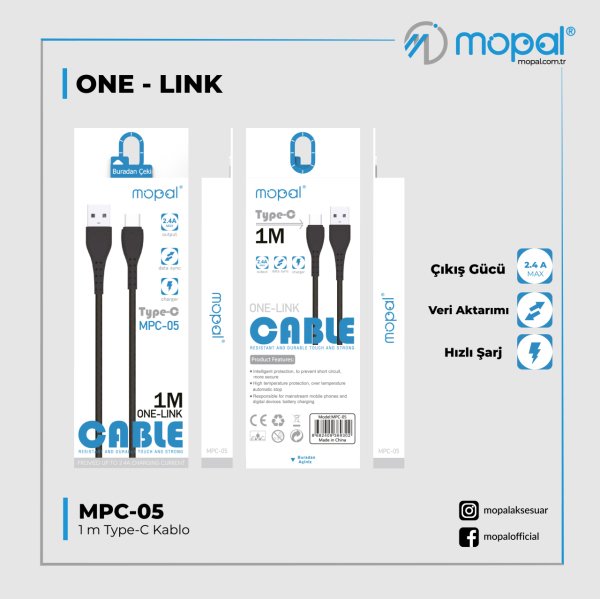 Mopal MPC-05 ONE-LINK 1M 2.4A TYPE-C Usb Kablo