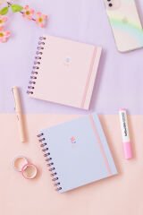 Matt Notebook 15x15 cm Kare 2'li Set Spiralli Kareli Tarihsiz Not Defteri Bubble Tea Çiçek