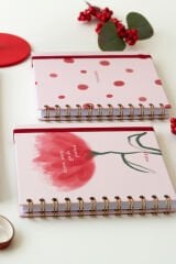 Matt Notebook 15x15 cm Kare 2'li Set Spiralli Çizgili Tarihsiz Not Defteri Çiçek Puantiye