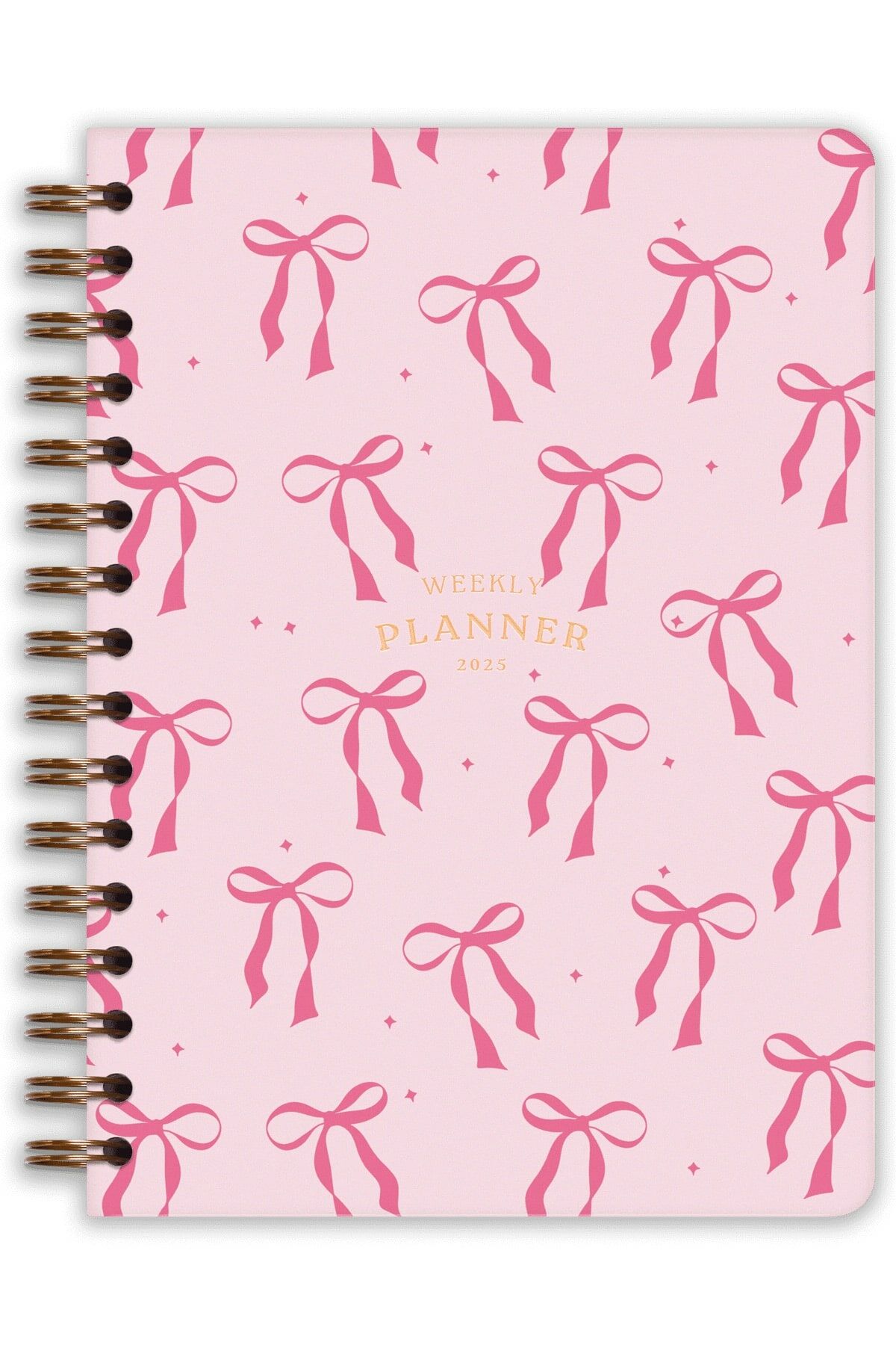 Matt Notebook 2025 Yılı A5 Haftalık Ajanda Spiralli 15x21 cm - 12 Aylık - Motivasyon Sayfalı Pembe Fiyonk
