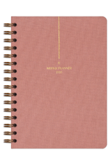 Matt Notebook 2025 Yılı A5 Keten Ajanda Spiralli 15x21 cm - 12 Aylık Pembe