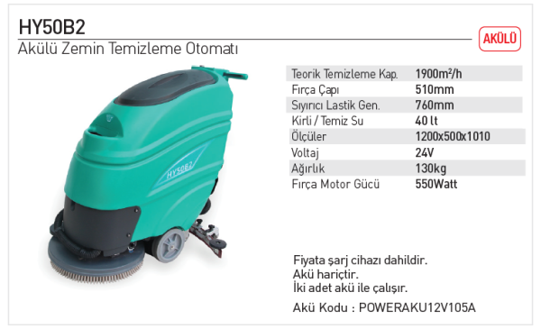 Power Wash HY50B2 Akülü Zemin Temizleme Otomatı