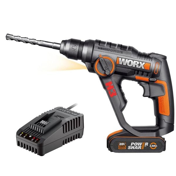 WORX WX390.9C SDS-Plus Tek Akülü Şarjlı Matkap 20Volt 2.0Ah.+ 8 Adet Uç + Mandren