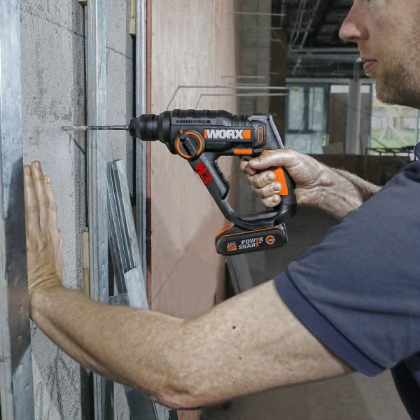 WORX WX390.9C SDS-Plus Tek Akülü Şarjlı Matkap 20Volt 2.0Ah.+ 8 Adet Uç + Mandren