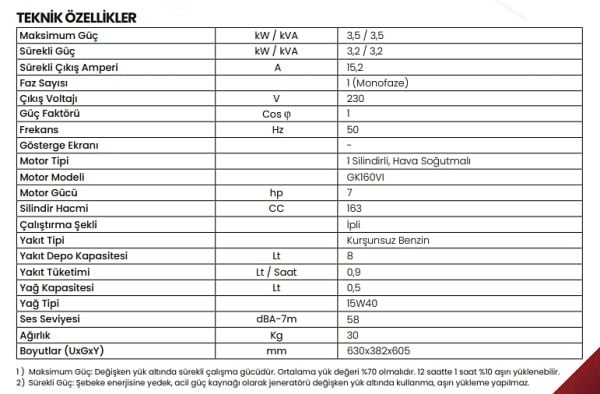 Kama By Reis KGL3500iS İnvertörlü Benzinli Jeneratör 3,5 kWa