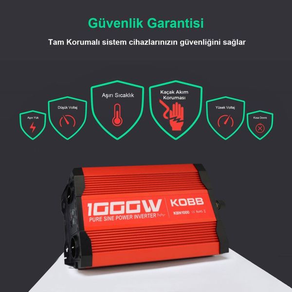 KOBB KBN1000 12V/220V Tam Sinüs Dönüştürücü İnvertör 1000Watt