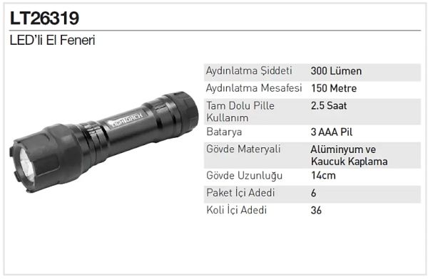 Lightorch LT26319 LED El Feneri 300 Lm