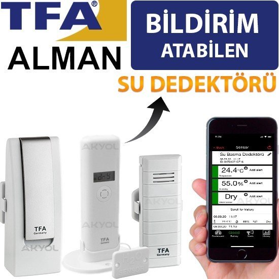 TFA WH305-B Su Basma Dedektörlü Akıllı Sıcaklık ve Nem Takip Seti