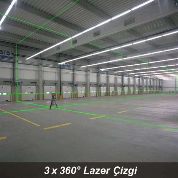 KOBB KBL34G Şarjlı 3X360⁰ Otomatik Hizalamalı Yeşil Çapraz Çizgi Lazer Distomat 40 Mt