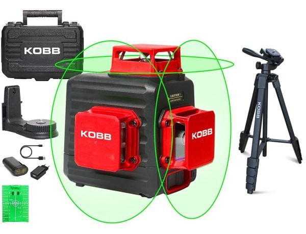 KOBB KBL34GTP Şarjlı 3X360⁰ Otomatik Hizalamalı Yeşil Çapraz Çizgi Lazer Distomat + Tripod