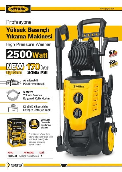 SGS 5401 Yüksek Basınçlı Yıkama  Makinası 170 Bar - 2500 W