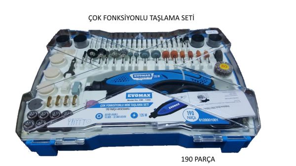 Evomax DM 135D Çok Fonksiyonlu Gravür ve Taşlama Seti 190 Parça