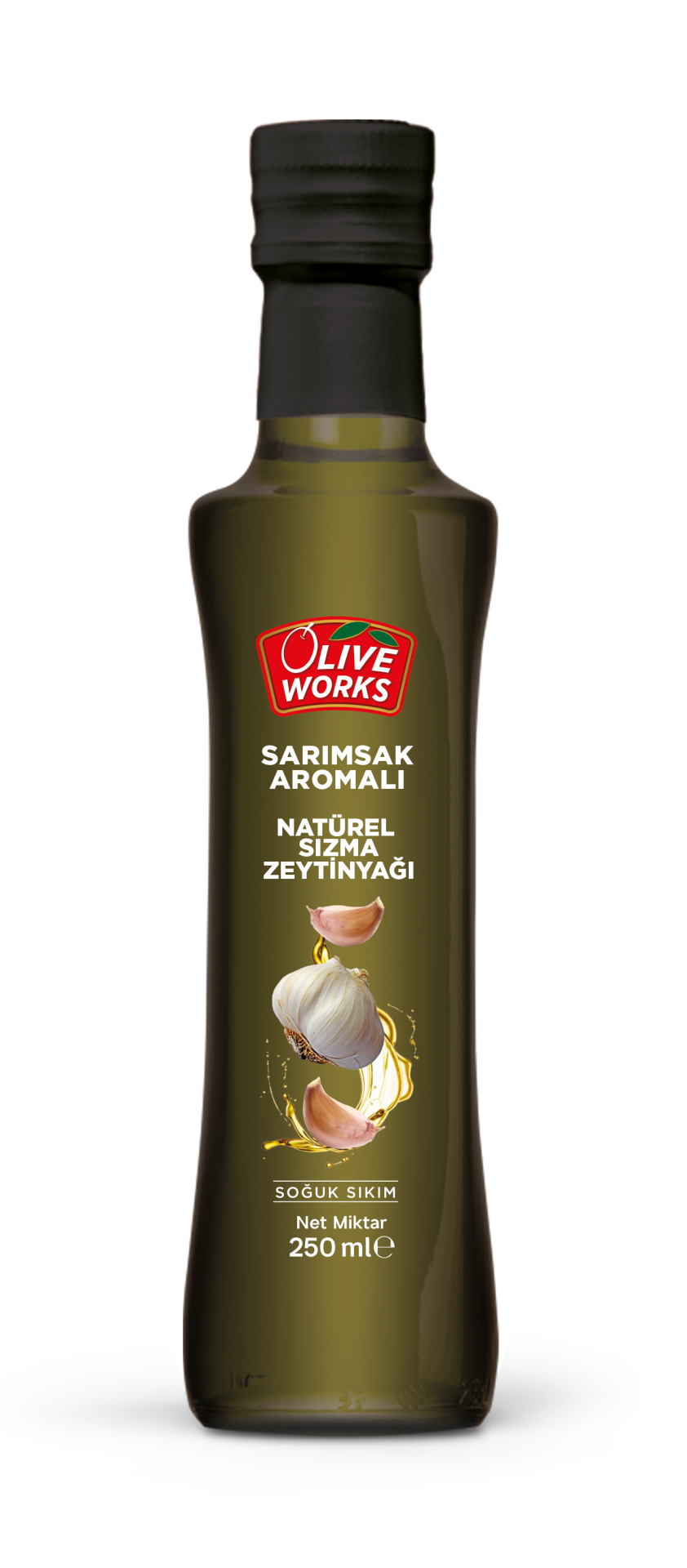 250ml.OLIVE WORKS SARIMSAK AROMALI NATUREL SIZMA ZEYTİNYAĞI