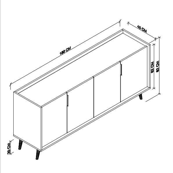 Nare Modern Konsol Ahşap Ayaklı , Alüminyum Kulp 180 Cm