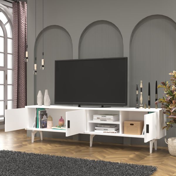 Marin Tv Ünitesi Tv Sehpası 180 cm , Raflı , Beyaz