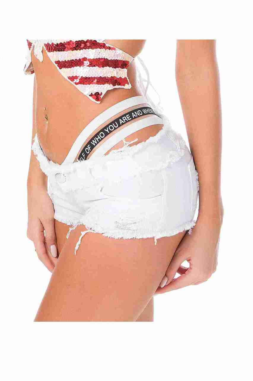 Merry See Bel Lastik Detaylı Denim Kot Şort Beyaz