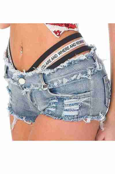 Merry See Bel Lastik Detaylı Denim Kot Şort Mavi