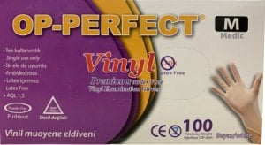 OP-PERFECT Pudrasız Vinil Muayene Eldiveni (Medium) 100'lü x 20 Paket-1 Koli