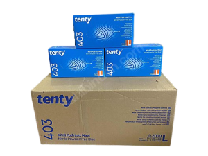 tenty 403 Mavi Nitril Pudrasız Muayene Eldiveni (Large) 100'lü x 20 Paket - 1 Koli