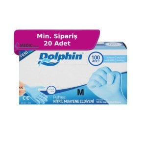 Dolphin Mavi Pudrasız Nitril Muayene Eldiveni (Medium) 100'lü Pk