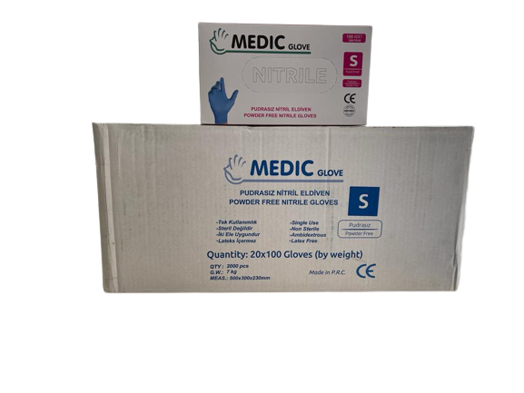 MEDIC GLOVE Mavi Pudrasız (Small) Nitril Muayene Eldiveni - 20 Paket - 1 Koli