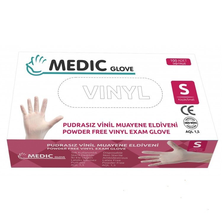 MEDIC GLOVE Pudrasız Vinil (Vinyl) Muayene Eldiveni 100'lü (Small)