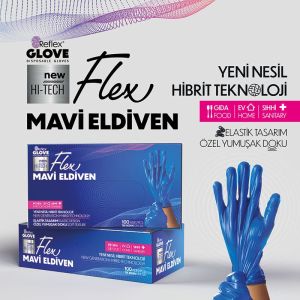 Reflex Flex Mavi Pudrasız TPE Eldiven (M) 100'lü x 20 Kutu - 1 Koli