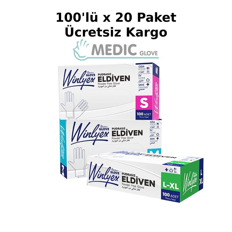 Reflex Winlyex (M) Naturel Şeffaf Pudrasız TPE Eldiven 100'lü x 20 Kutu - 1 Koli