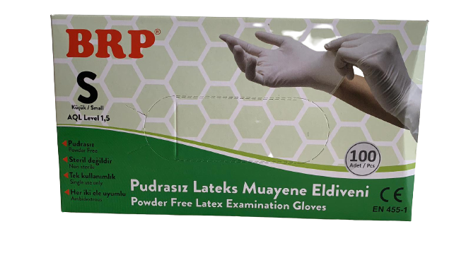 BRP Pudrasız Lateks Muayene Eldiveni (Small) 100'lü Paket