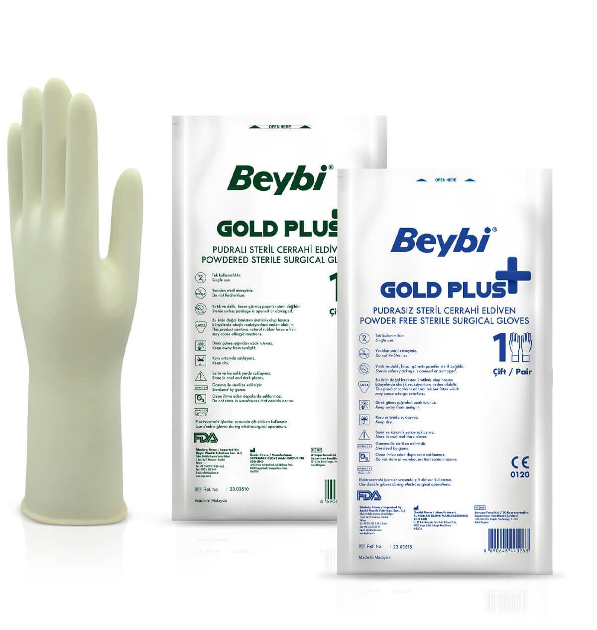 Beybi Gold Plus Pudralı Steril Cerrahi Eldiven 8 Paket-1 Koli (No:7,0)